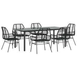 Berkfield Home 7 Piece Garden Dining Set Black Poly Rattan Glass - thumbnail 2
