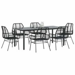 Berkfield Home 7 Piece Garden Dining Set Black Poly Rattan Glass - thumbnail 1