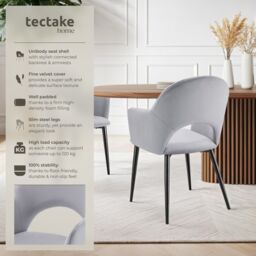 tectake Dining Chair Sasha Set Of 2 - Light Grey - Size: 2 Pack - thumbnail 2