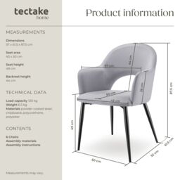 tectake Dining Chair Sasha Set Of 2 - Light Grey - Size: 2 Pack - thumbnail 6