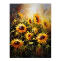 Artery8 Wall Art Print Sunflower Field Vibrant Oil Painting Yellow Orange Green Large Flower Summer Blooms Nature Colourful Bright Floral Modern - thumbnail 1