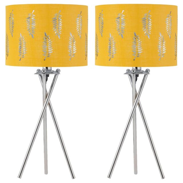 First Choice Lighting Set of 2 Tripod Table Lamps with Ochre Fern Cut Out Shades in Silver - image 1