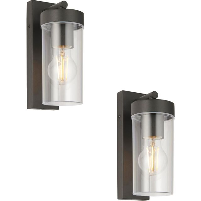 Loops 2 PACK Modern Outdoor IP44 Wall Lantern Light - 15W E27 GLS LED - Dimmable - image 1