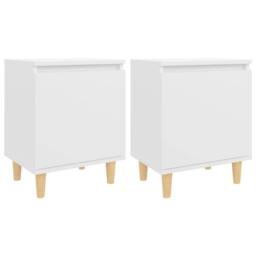 Berkfield Home Sturdy Bed Cabinets with Solid Wood Legs 2 pcs White 40x30x50 cm - Size: 40 x 30 x 50 cm - thumbnail 3