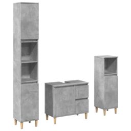 Berkfield Home 3 Piece Bathroom Furniture Set Concrete Grey Engineered Wood - thumbnail 2
