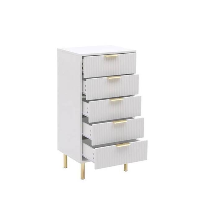 Moderna White Gloss Chest of Drawers, Gold Handles & Legs, 5 Drawer - image 1