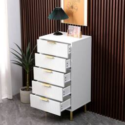 Moderna White Gloss Chest of Drawers, Gold Handles & Legs, 5 Drawer - thumbnail 6