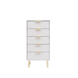 Moderna White Gloss Chest of Drawers, Gold Handles & Legs, 5 Drawer - thumbnail 2