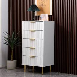 Moderna White Gloss Chest of Drawers, Gold Handles & Legs, 5 Drawer - thumbnail 4