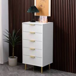 Moderna White Gloss Chest of Drawers, Gold Handles & Legs, 5 Drawer - thumbnail 5
