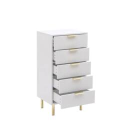 Moderna White Gloss Chest of Drawers, Gold Handles & Legs, 5 Drawer - thumbnail 1