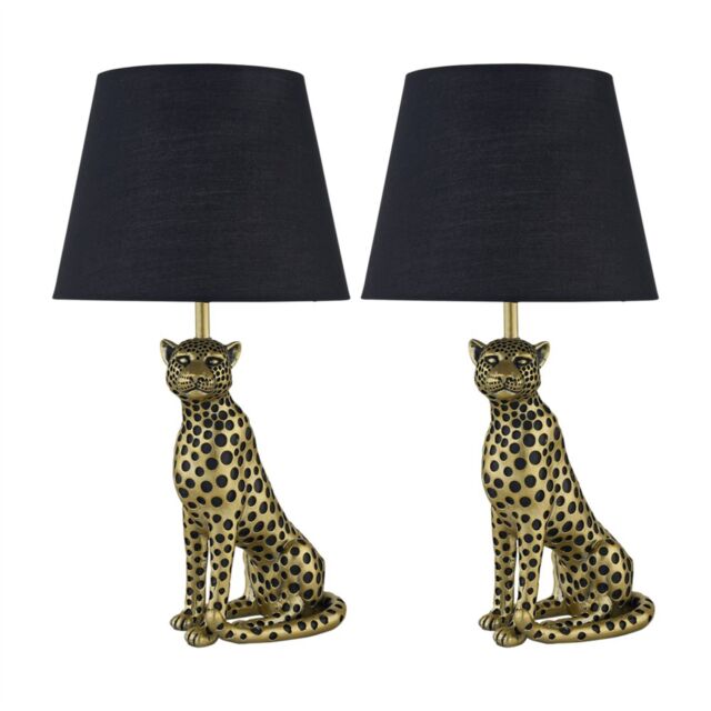 First Choice Lighting Set of 2 Bella - Gold Cheetah Table Lamps with Black Fabric Shades - image 1