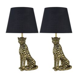 First Choice Lighting Set of 2 Bella - Gold Cheetah Table Lamps with Black Fabric Shades - thumbnail 1