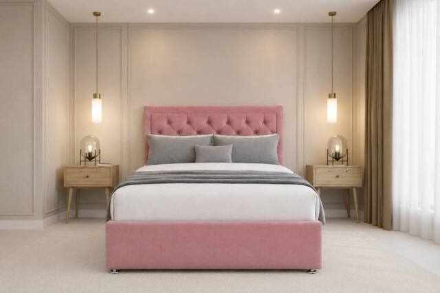 "Chester & Oakley Valencia Plush Divan Bed Base 2 Drawers Foot-End - 54"" Headboard in Pink - Size: King" - image 1