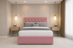 "Chester & Oakley Valencia Plush Divan Bed Base 2 Drawers Foot-End - 54"" Headboard in Pink - Size: King"