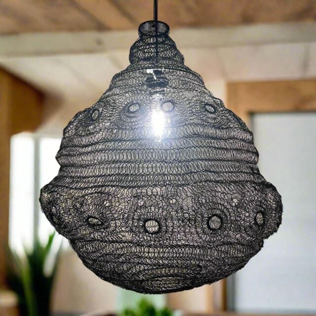 CGC Lighting 'Casablanca' Large Black Mesh Moroccan Metal Ceiling Pendant Light & Lamp Shade - image 1