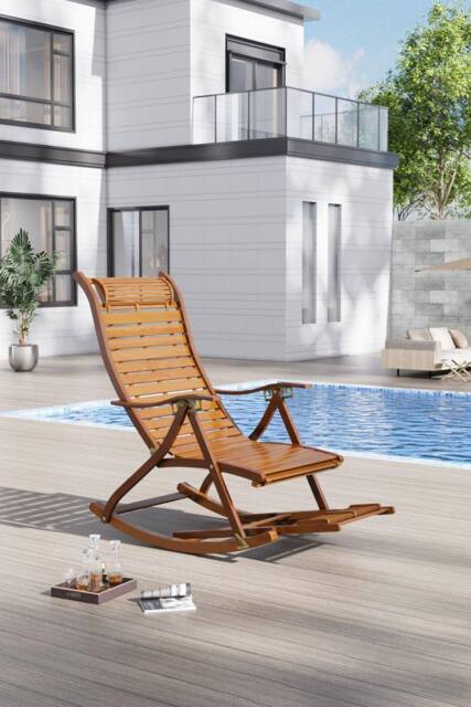 Garden Sanctuary Bamboo Foldable Outdoor Recliner Rocking Chair in Natural - image 1