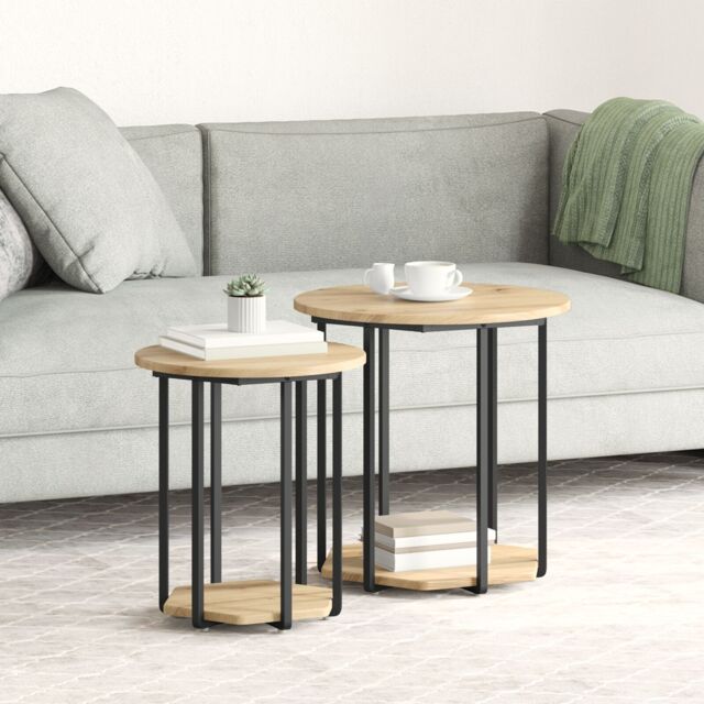 Berkfield Home End Tables Artisan oak Engineered wood, Metal Medium Coffee Table in Brown - image 1