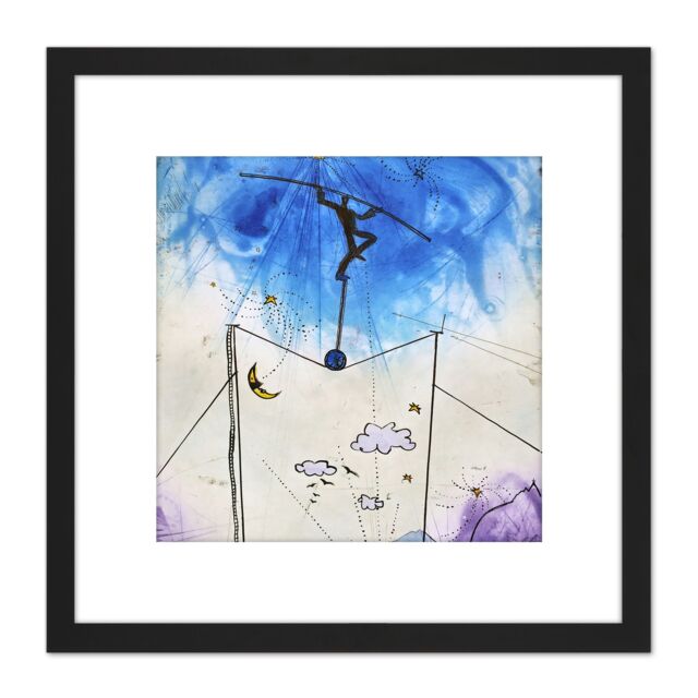 Artery8 Adi Holzer 850 Lebenslauf Life Tightrope Walking Painting 8X8 Inch Square Wooden Framed Wall Art Print Picture with Mount in Black - image 1