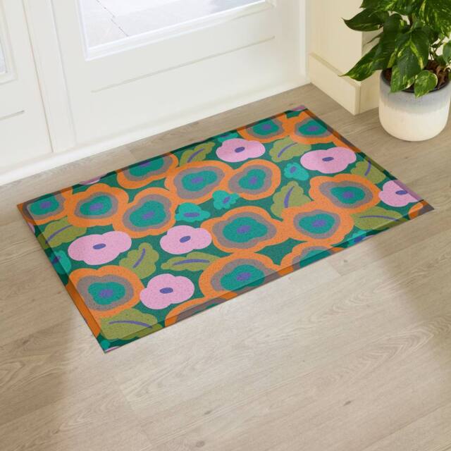 Artsy Mats Elizabeth Olwen Flora Indoor/Outdoor Doormat (90x60cm) in Green - Size: 60 x 90 cm - image 1