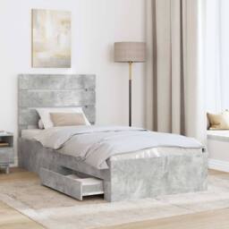Berkfield Home Bed Frame Concrete Grey & Silver 70 x 190 cm Engineered Wood - thumbnail 3