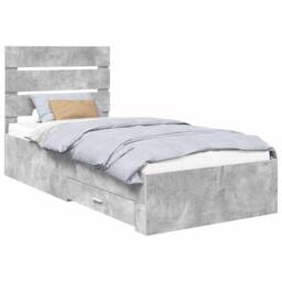 Berkfield Home Bed Frame Concrete Grey & Silver 70 x 190 cm Engineered Wood - thumbnail 2