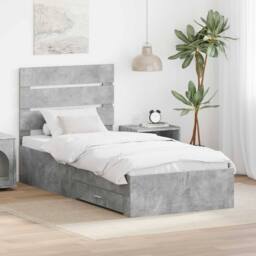 Berkfield Home Bed Frame Concrete Grey & Silver 70 x 190 cm Engineered Wood - thumbnail 1