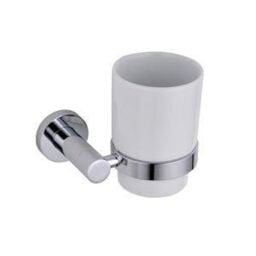 Nes Home Round Single Glass Tumbler & Holder Chrome in Silver - thumbnail 1