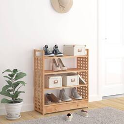 Berkfield Home Shoe Rack with Drawer 70x27x81 cm Solid Wood Walnut in Brown - Size: 70 x 27 x 81 cm - thumbnail 2
