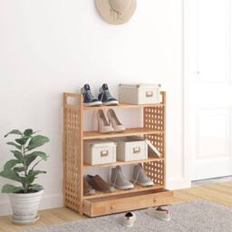 Berkfield Home Shoe Rack with Drawer 70x27x81 cm Solid Wood Walnut in Brown - Size: 70 x 27 x 81 cm - thumbnail 3