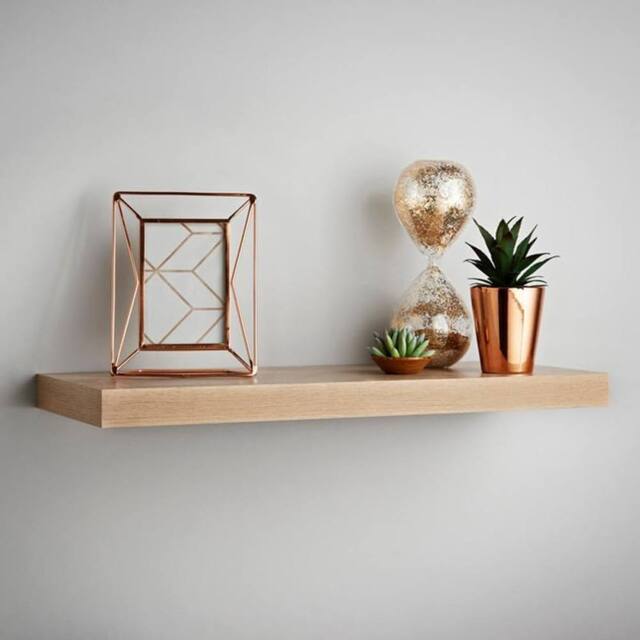 SPOT ON DEALZ Floating Wall Shelf Rustic Wooden Display Shelf with Hidden Brackets in Light Oak