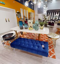 Orsina Contemporary Black Velvet Bench, Button Tufted Upholstered Bench with Clear Acrylic Legs, Hallway Seating in Blue - thumbnail 5