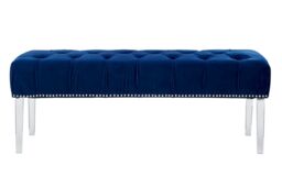 Orsina Contemporary Black Velvet Bench, Button Tufted Upholstered Bench with Clear Acrylic Legs, Hallway Seating in Blue - thumbnail 6