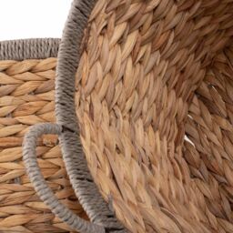 Red Hamper Water Hyacinth Set of 2 Round Water Hyacinth Basket With Grey Rope Border in Brown - thumbnail 5