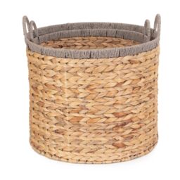 Red Hamper Water Hyacinth Set of 2 Round Water Hyacinth Basket With Grey Rope Border in Brown - thumbnail 3