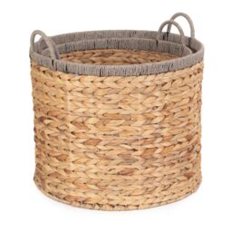 Red Hamper Water Hyacinth Set of 2 Round Water Hyacinth Basket With Grey Rope Border in Brown - thumbnail 2