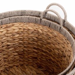 Red Hamper Water Hyacinth Set of 2 Round Water Hyacinth Basket With Grey Rope Border in Brown - thumbnail 4