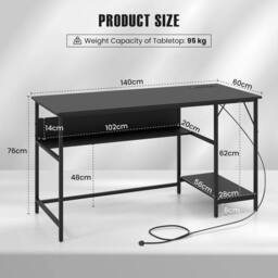 Havendro Computer Workstation Writing Study Desk Storage Shelf-Black in Black - thumbnail 2