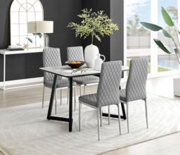 FurnitureboxUK Carson White Marble Effect Dining Table & 4 Milan Chrome Leg Chairs in Grey