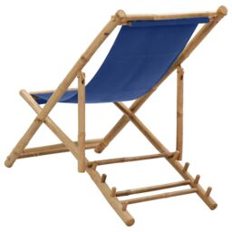 Berkfield Home Deck Chair Bamboo & Canvas Navy Blue - thumbnail 4
