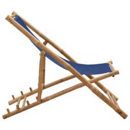 Berkfield Home Deck Chair Bamboo & Canvas Navy Blue - thumbnail 3