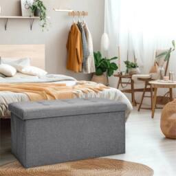 Nordara Folding Ottoman Storage Box Multi Seat Foot Stool Home Organizer in Grey - thumbnail 3