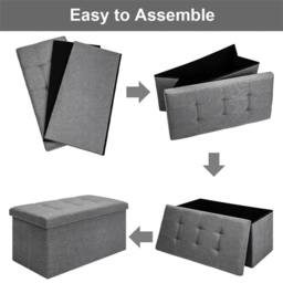 Nordara Folding Ottoman Storage Box Multi Seat Foot Stool Home Organizer in Grey - thumbnail 4