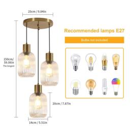 Pheashine Gold Pendant Light, Glass Shade, Adjustable 1.5m Cord, E27 (Bulb Not) - thumbnail 2