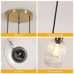 Pheashine Gold Pendant Light, Glass Shade, Adjustable 1.5m Cord, E27 (Bulb Not) - thumbnail 3