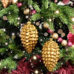 Melody Maison Set Of 2 Gold Glitter Pine Cone Hanging Decoration 12cm - thumbnail 5