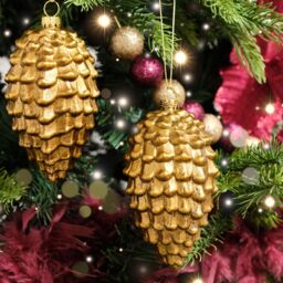 Melody Maison Set Of 2 Gold Glitter Pine Cone Hanging Decoration 12cm - thumbnail 6
