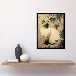 "Artery8 Wall Art Print Blue Point Ragdoll Cat & Plant Pattern Art Nouveau Modern Art Framed in Black - Size: W12"" x H16""" - thumbnail 2