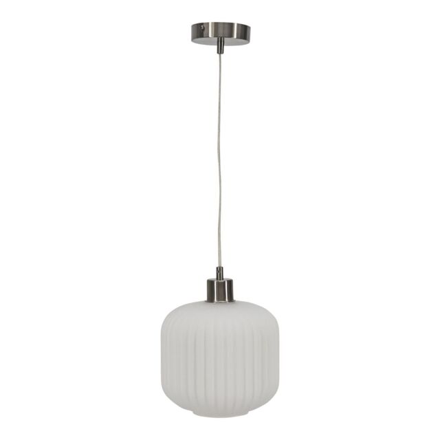 First Choice Lighting Bento - White Ribbed Glass with Satin Nickel Pendant Fitting - image 1