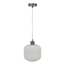 First Choice Lighting Bento - White Ribbed Glass with Satin Nickel Pendant Fitting
